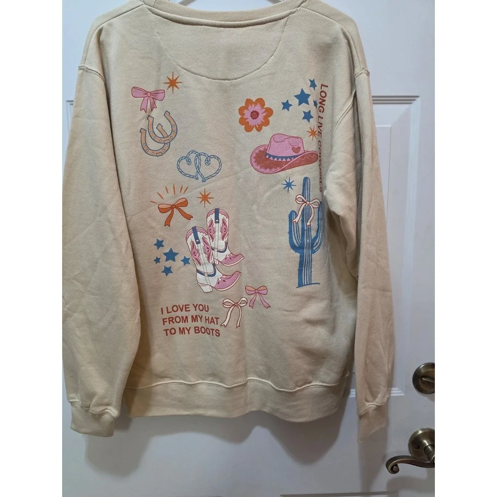Inspired Culture Cowgirl Graphic Crewneck Sweatshirt - Junior's Medium - NWT